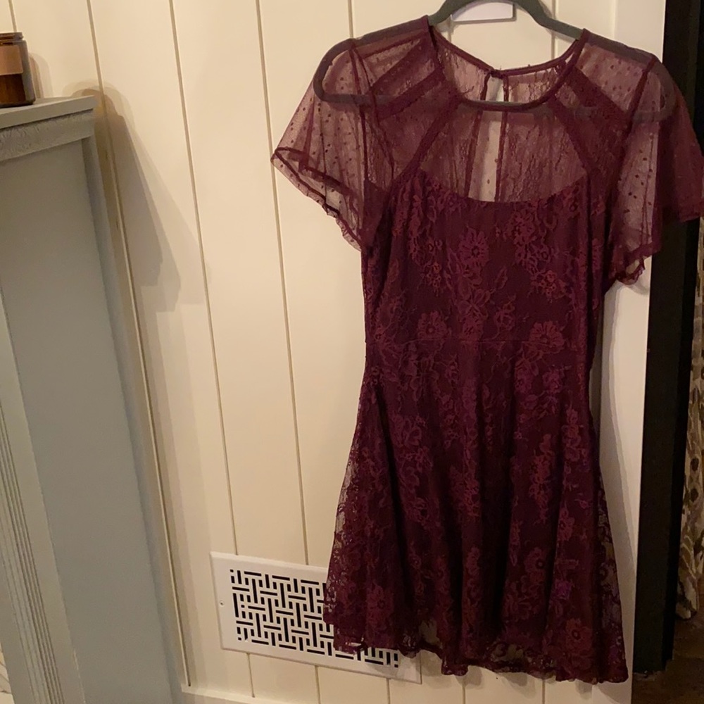 Burgundy lace high lo dress